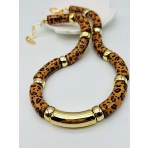 KAHVERENGİ RENK LEOPAR DESENLİ VİNTAGE KOLYE 45+5 CM ACR1713