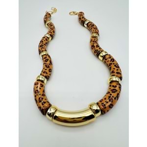 KAHVERENGİ RENK LEOPAR DESENLİ VİNTAGE KOLYE 45+5 CM ACR1713