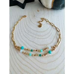 GOLD RENK YEŞİL BONCUKLU İKİLİ ÇELİK HALHAL 22+5 CM ACR2201