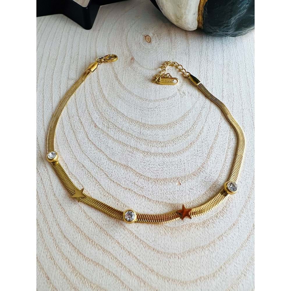 GOLD RENK İTALYAN ZİNCİRLİ YILDIZ ÇELİK HALHAL 22+6 CM ACR2204