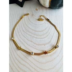 GOLD RENK İTALYAN ZİNCİRLİ YILDIZ ÇELİK HALHAL 22+6 CM ACR2204