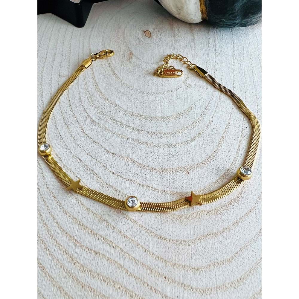 GOLD RENK İTALYAN ZİNCİRLİ YILDIZ ÇELİK HALHAL 22+6 CM ACR2204