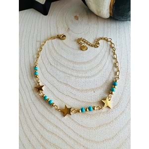 GOLD RENK TURKUAZ BONCUKLU YILDIZ ÇELİK HALHAL 22+5 CM ACR2205