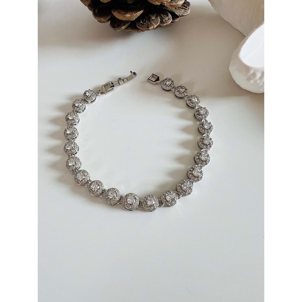 ÇELİK YUVARLAK TAŞLI SUYOLU BİLEKLİK 18 CM GÜMÜŞ RENK ACR2262