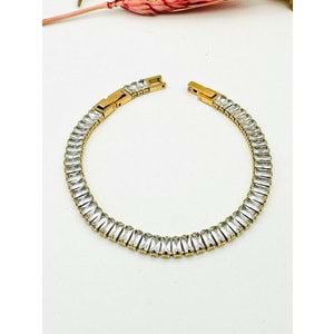 GOLD RENK BAGET TAŞLI SUYOLU ÇELİK BİLEKLİK 17+2 CM-5MM ACR2290