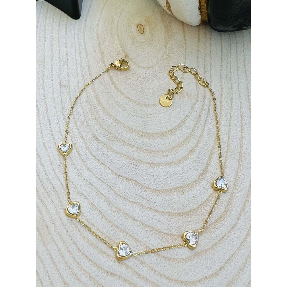 GOLD RENK TAŞLI KALP ÇELİK HALHAL 22+5 CM ACR2321