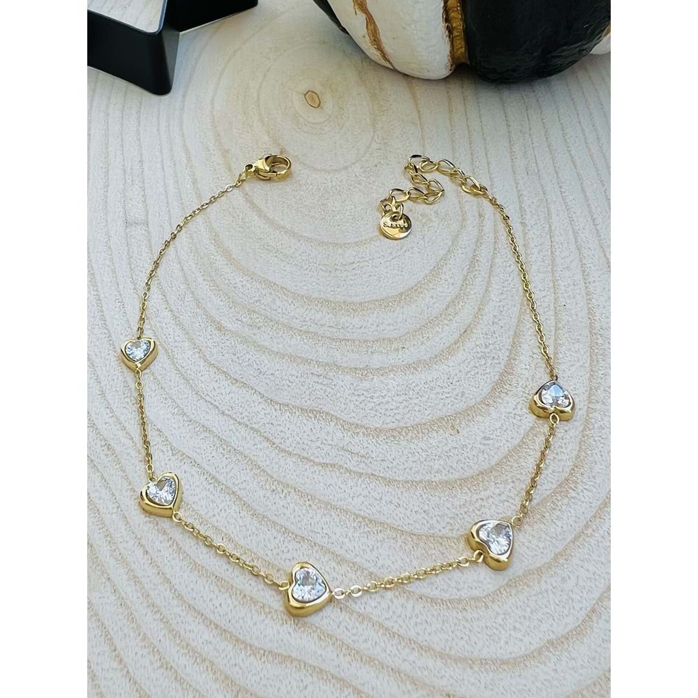 GOLD RENK TAŞLI KALP ÇELİK HALHAL 22+5 CM ACR2321