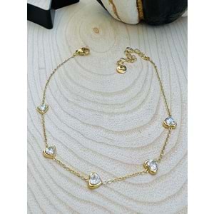 GOLD RENK TAŞLI KALP ÇELİK HALHAL 22+5 CM ACR2321