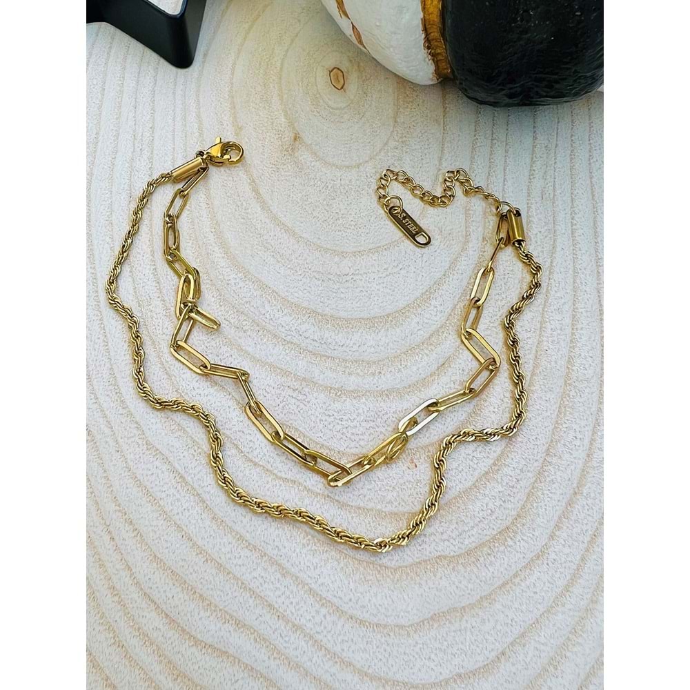 GOLD RENK İKİLİ ZİNCİR ÇELİK HALHAL 20+6 CM ACR2323
