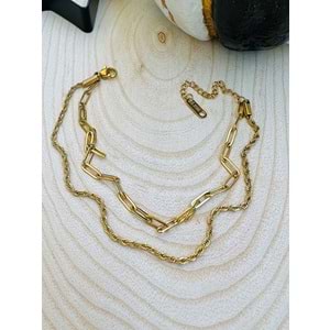 GOLD RENK İKİLİ ZİNCİR ÇELİK HALHAL 20+6 CM ACR2323