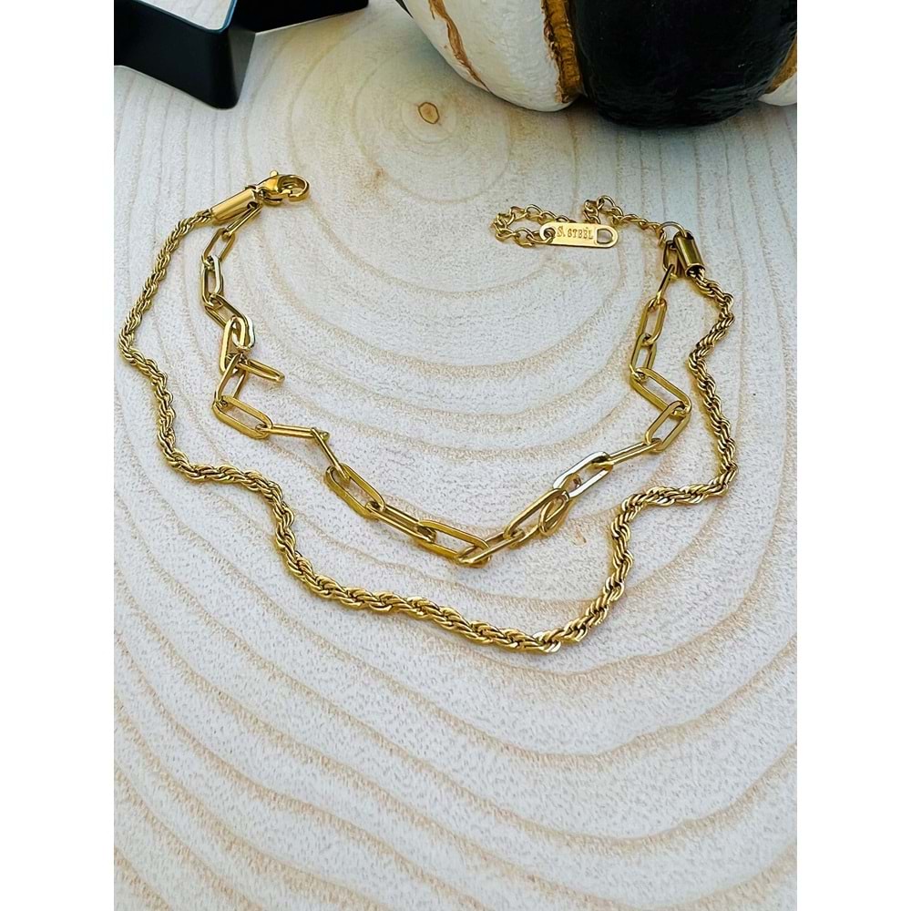 GOLD RENK İKİLİ ZİNCİR ÇELİK HALHAL 20+6 CM ACR2323