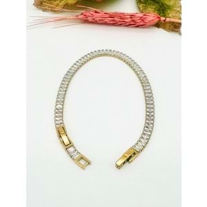 GOLD RENK BAGET TAŞLI SUYOLU ÇELİK BİLEKLİK 4MM ACR2409