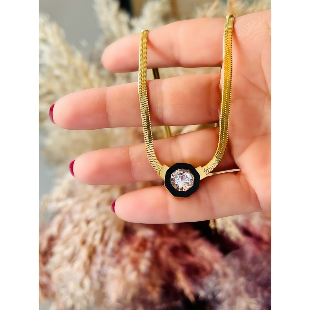ÇELİK İTALYAN ZİNCİRLİ TAŞLI KOLYE GOLD RENK 41+6 CM ACR2480