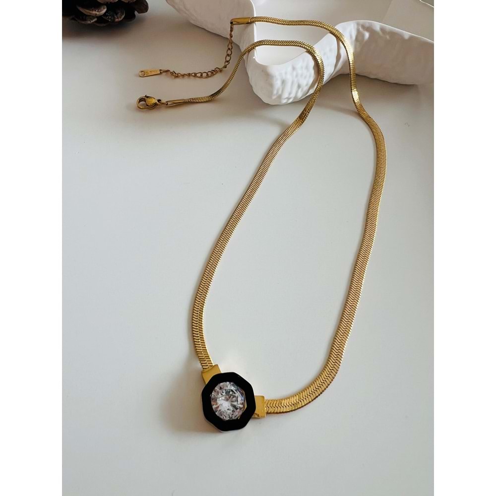 ÇELİK İTALYAN ZİNCİRLİ TAŞLI KOLYE GOLD RENK 41+6 CM ACR2480