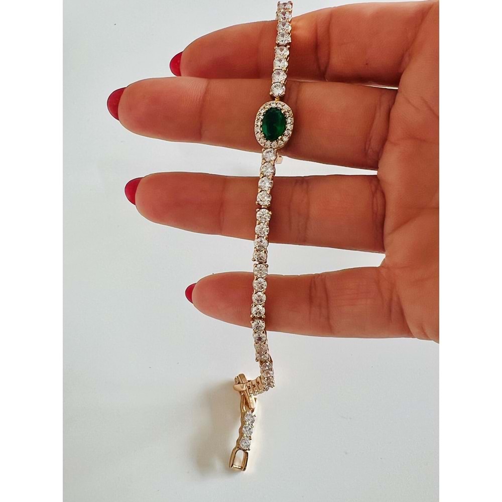 XUPING ZÜMRÜT TAŞ RENKLİ SUYOLU BİLEKLİK ROSE RENK 17+2 CM ACR2499
