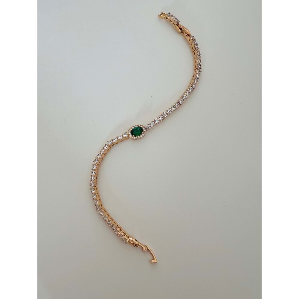 XUPING ZÜMRÜT TAŞ RENKLİ SUYOLU BİLEKLİK ROSE RENK 17+2 CM ACR2499