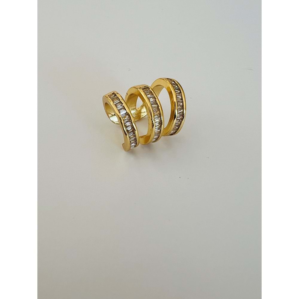 BAGET TAŞLI, ÜÇLÜ GÖRÜNÜMLÜ, KISTIRMALI KIKIRDAK KÜPE GOLD ACR2536