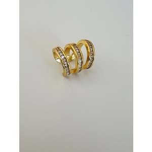 BAGET TAŞLI, ÜÇLÜ GÖRÜNÜMLÜ, KISTIRMALI KIKIRDAK KÜPE GOLD ACR2536