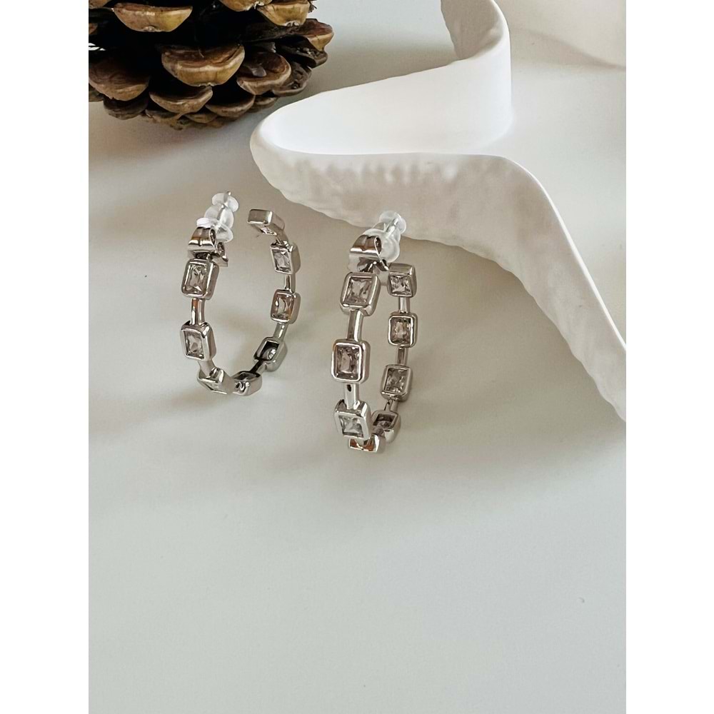 XUPING KARE TAŞLI HALKA KÜPE GÜMÜŞ RENK ACR2564
