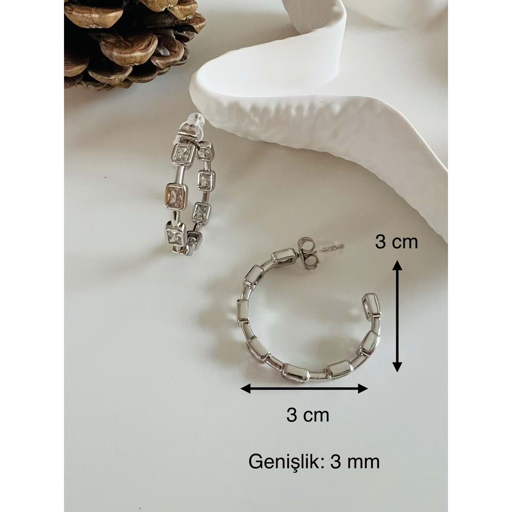 XUPING KARE TAŞLI HALKA KÜPE GÜMÜŞ RENK ACR2564