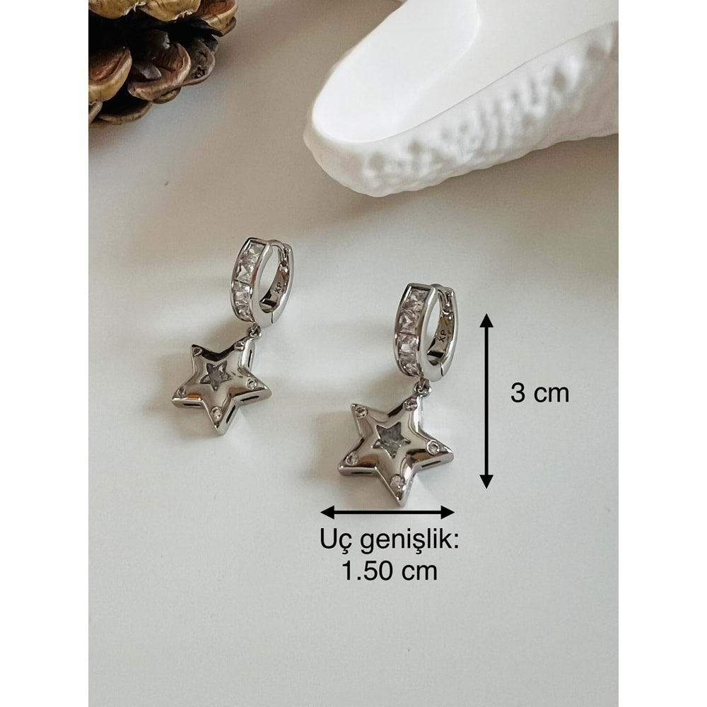XUPING BAGET TAŞLI KALP KÜPE GÜMÜŞ RENK ACR2567