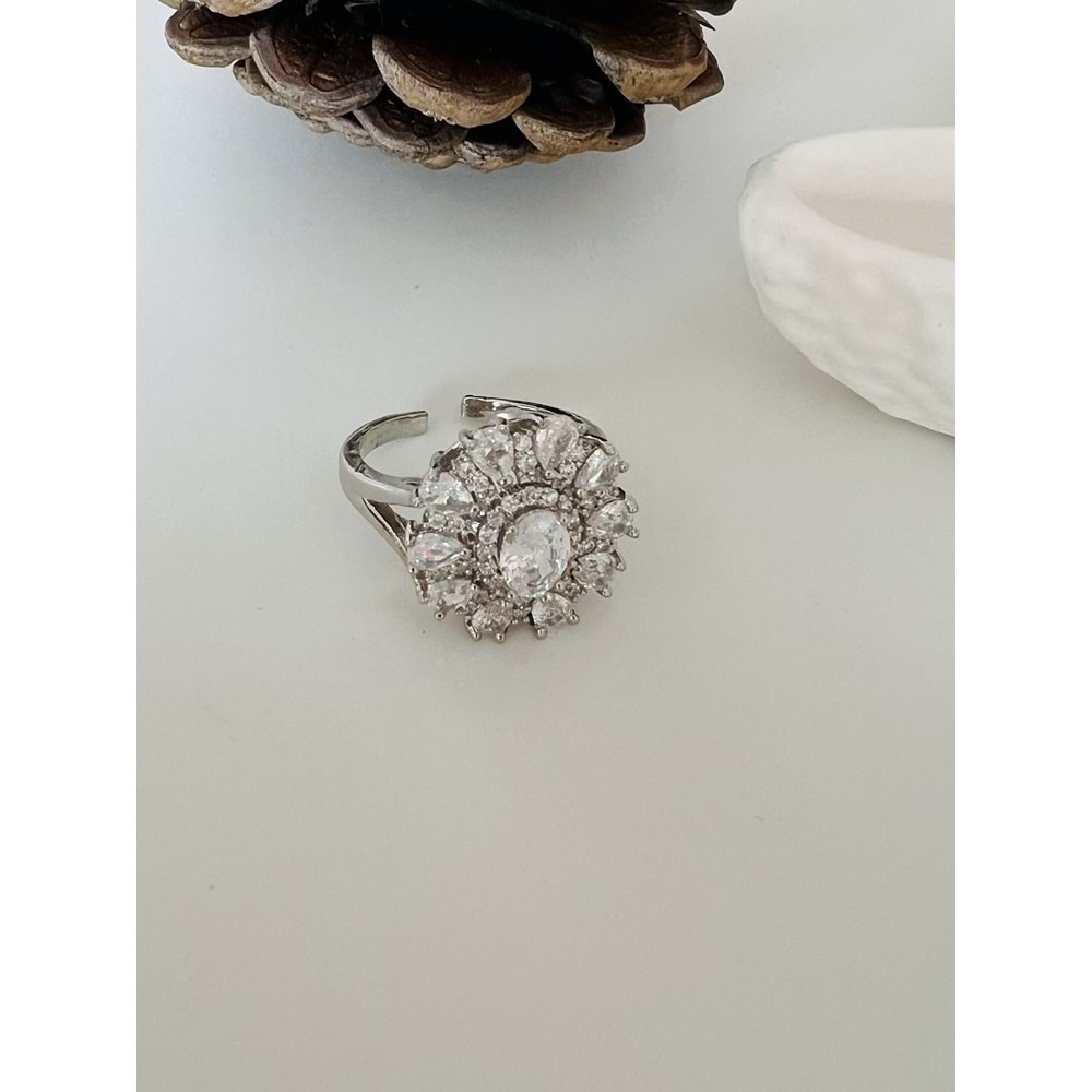 AYARLANABİLİR TAŞLI ÇELİK YÜZÜK GÜMÜŞ ACR2618