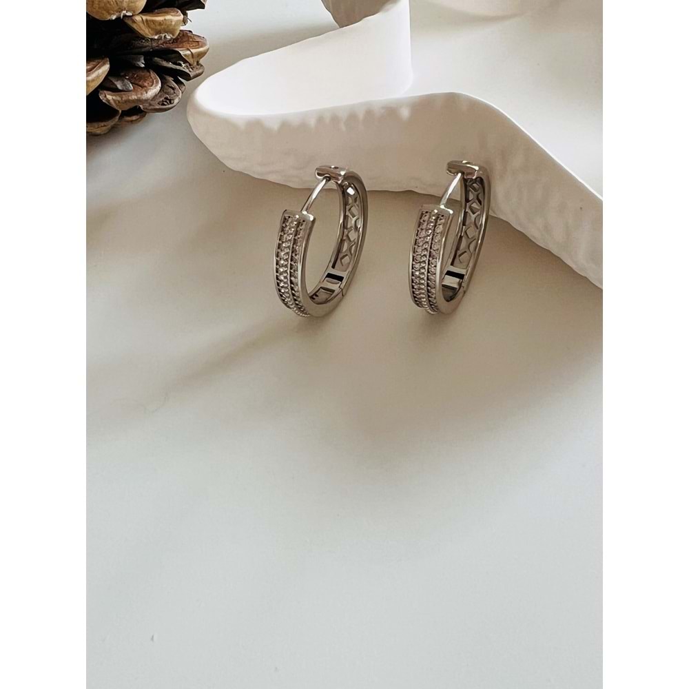 XUPING ÇİFT SIRA SUYOLU HALKA KÜPE GÜMÜŞ RENK ACR2642