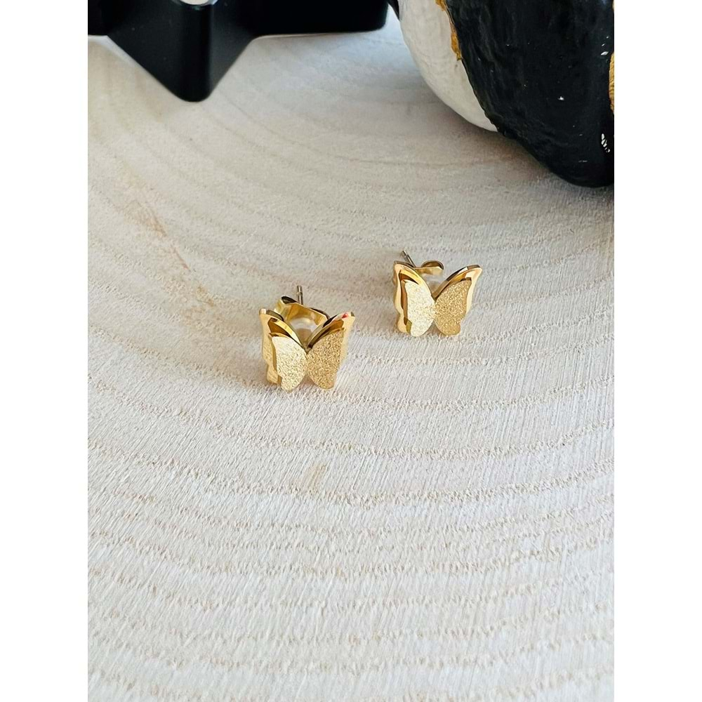 GOLD RENK KELEBEK MODEL MİNİMAL ÇELİK KÜPE 8MM ACR2719