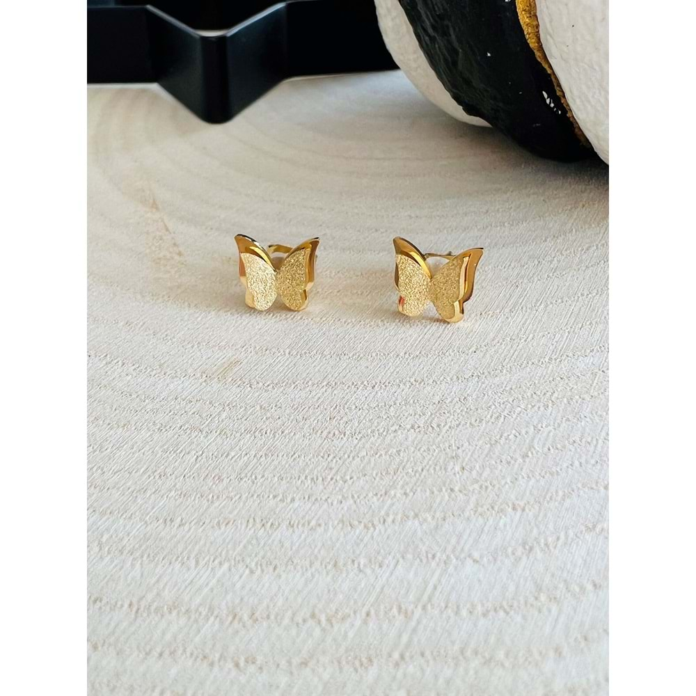 GOLD RENK KELEBEK MODEL MİNİMAL ÇELİK KÜPE 8MM ACR2719