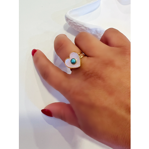 ÇELİK AYARLANABİLİR SEDEFLİ, TURKUAZ TAŞLI YÜZÜK GOLD ACR2772