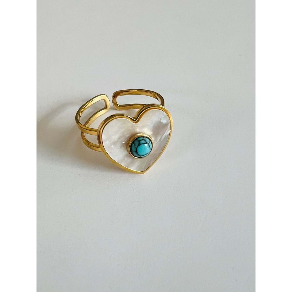 ÇELİK AYARLANABİLİR SEDEFLİ, TURKUAZ TAŞLI YÜZÜK GOLD ACR2772