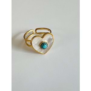 ÇELİK AYARLANABİLİR SEDEFLİ, TURKUAZ TAŞLI YÜZÜK GOLD ACR2772