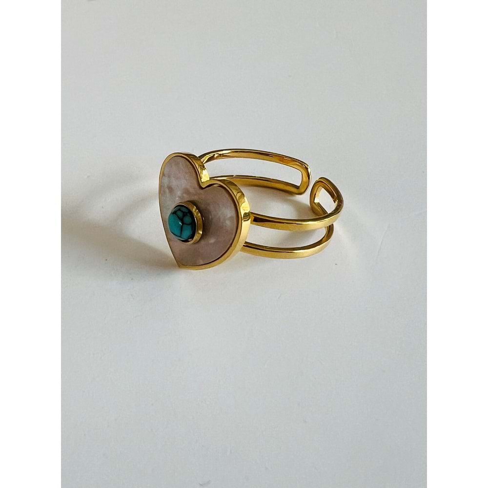 ÇELİK AYARLANABİLİR SEDEFLİ, TURKUAZ TAŞLI YÜZÜK GOLD ACR2772