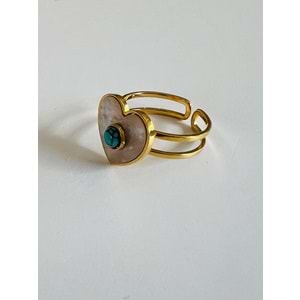 ÇELİK AYARLANABİLİR SEDEFLİ, TURKUAZ TAŞLI YÜZÜK GOLD ACR2772