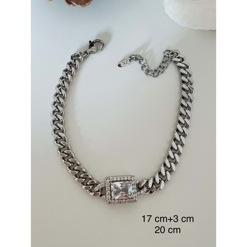 XUPING ZİRKON TAŞLI ZİNCİR BİLEKLİK 17+3 CM GÜMÜŞ ACR2916