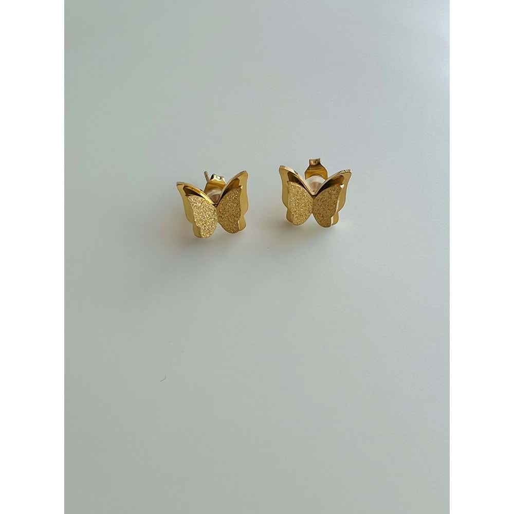 GOLD RENK KELEBEK MODEL ÇELİK KÜPE 1 CM ACR2976