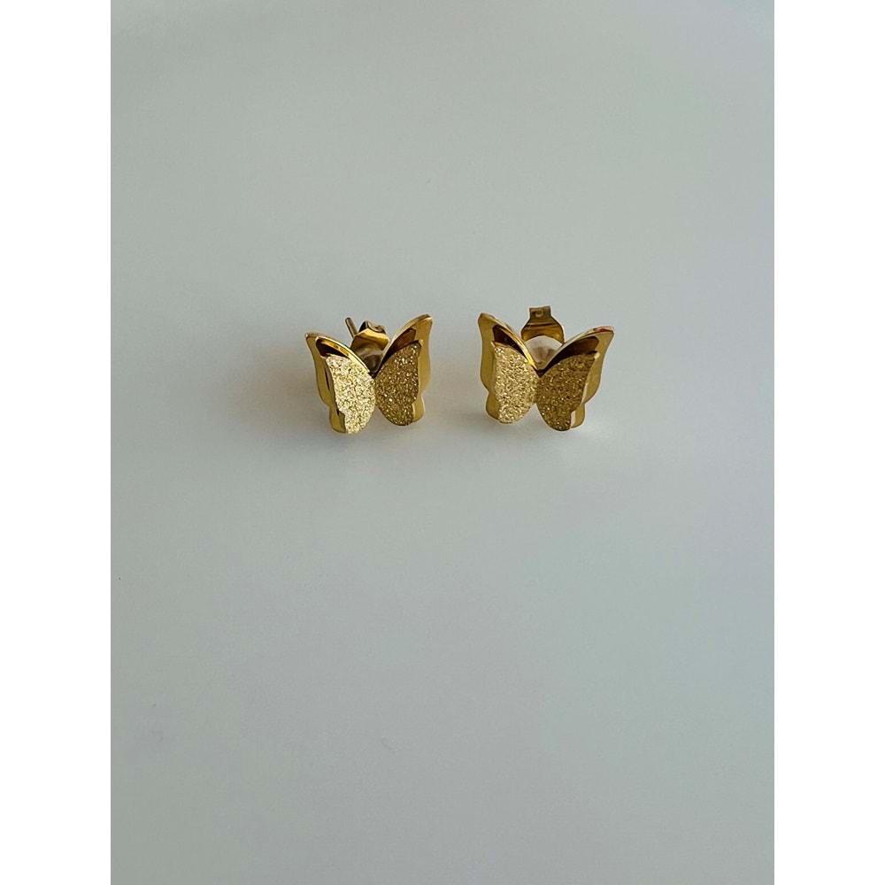 GOLD RENK KELEBEK MODEL ÇELİK KÜPE 1 CM ACR2976