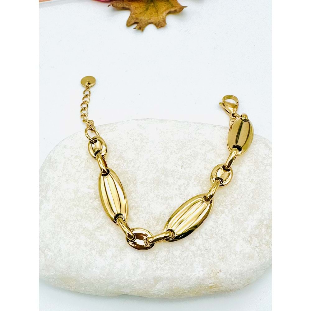 GOLD RENK BADEM DESEN ÇELİK BİLEKLİK 16+5 CM-1 CM ACR3175