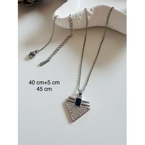 ÇELİK LACİVERT TAŞLI ÜÇGEN TASARIM KOLYE 40+5 CM GÜMÜŞ ACR3400