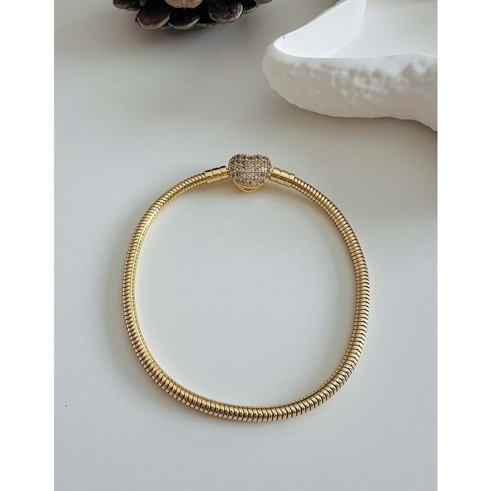 ÇELİK KLİPSLİ KALPLİ CHARM BİLEKLİK GOLD ACR3668