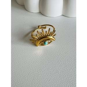 AYARLANABİLİR FİRUZELİ ÇELİK KİRPİK YÜZÜK GOLD ACR3925