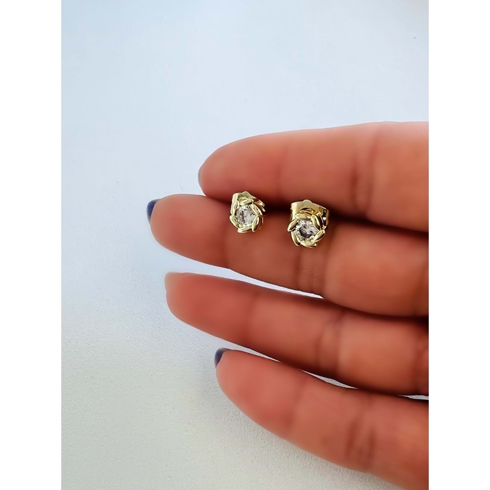 XUPING TAŞLI, MİNİMAL ÇELİK KÜPE 6MM-14K GOLD ACR4003