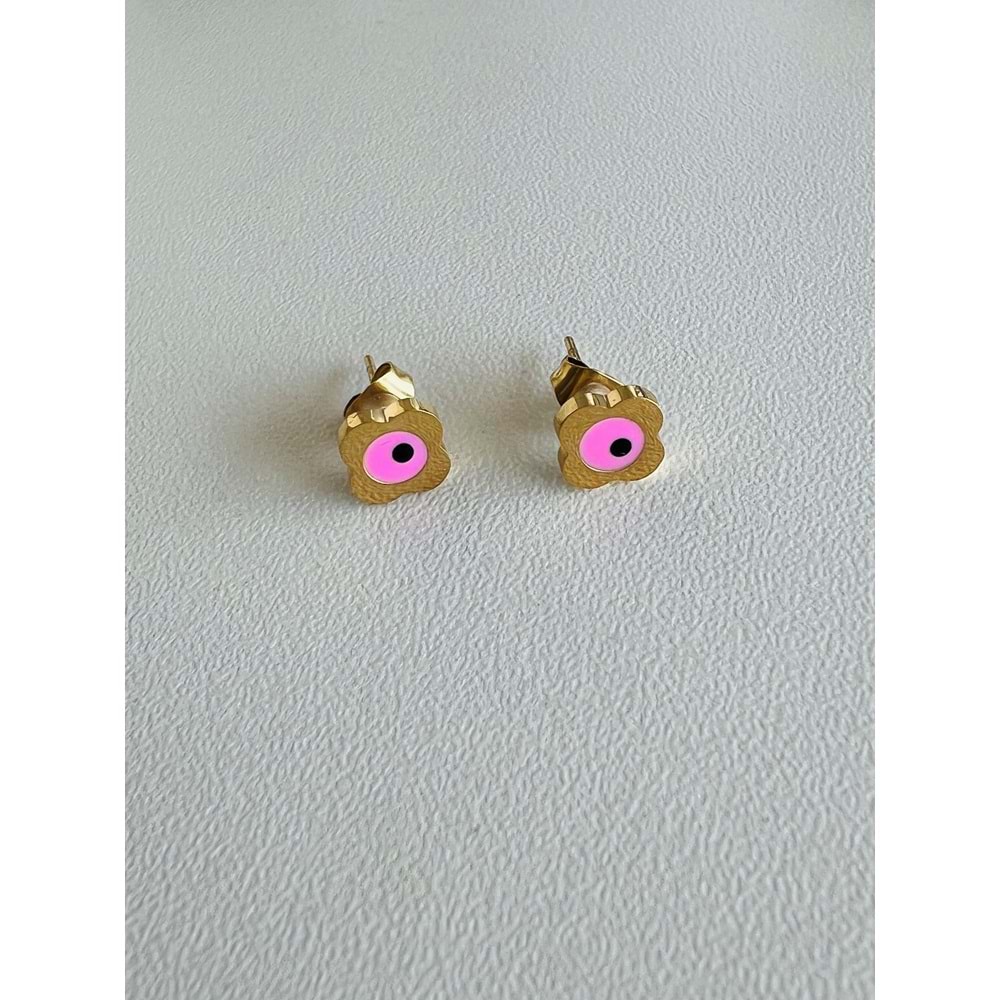 PEMBE MİNELİ GÖZ, MİNİMAL ÇELİK KÜPE 7MM-GOLD ACR4014