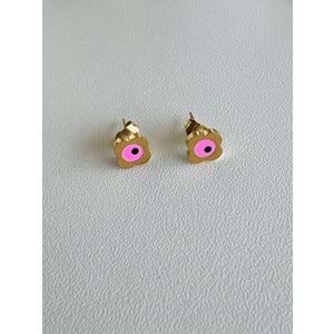 PEMBE MİNELİ GÖZ, MİNİMAL ÇELİK KÜPE 7MM-GOLD ACR4014