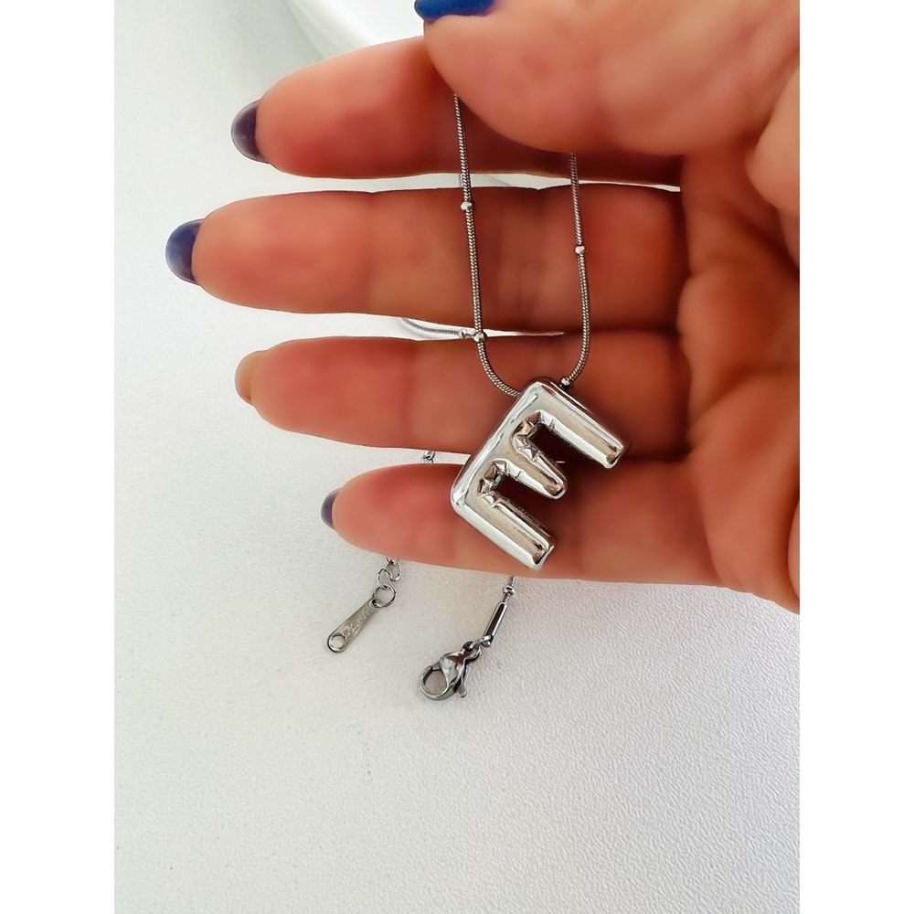 E HARF ÇELİK BALON KOLYE 40+5 CM-GÜMÜŞ ACR4144