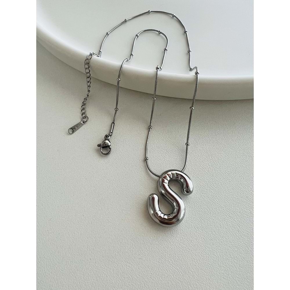 S HARF ÇELİK BALON KOLYE 40+5 CM-GÜMÜŞ ACR4168