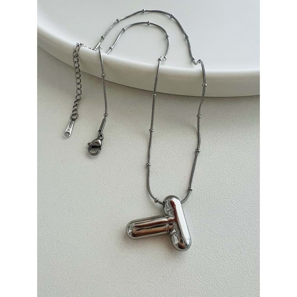 T HARF ÇELİK BALON KOLYE 40+5 CM-GÜMÜŞ ACR4172