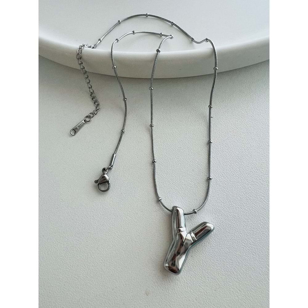 Y HARF ÇELİK BALON KOLYE 40+5 CM-GÜMÜŞ ACR4176