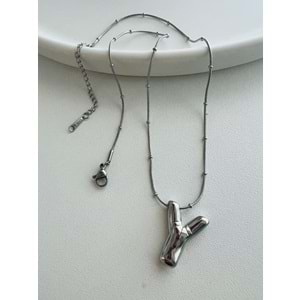 Y HARF ÇELİK BALON KOLYE 40+5 CM-GÜMÜŞ ACR4176