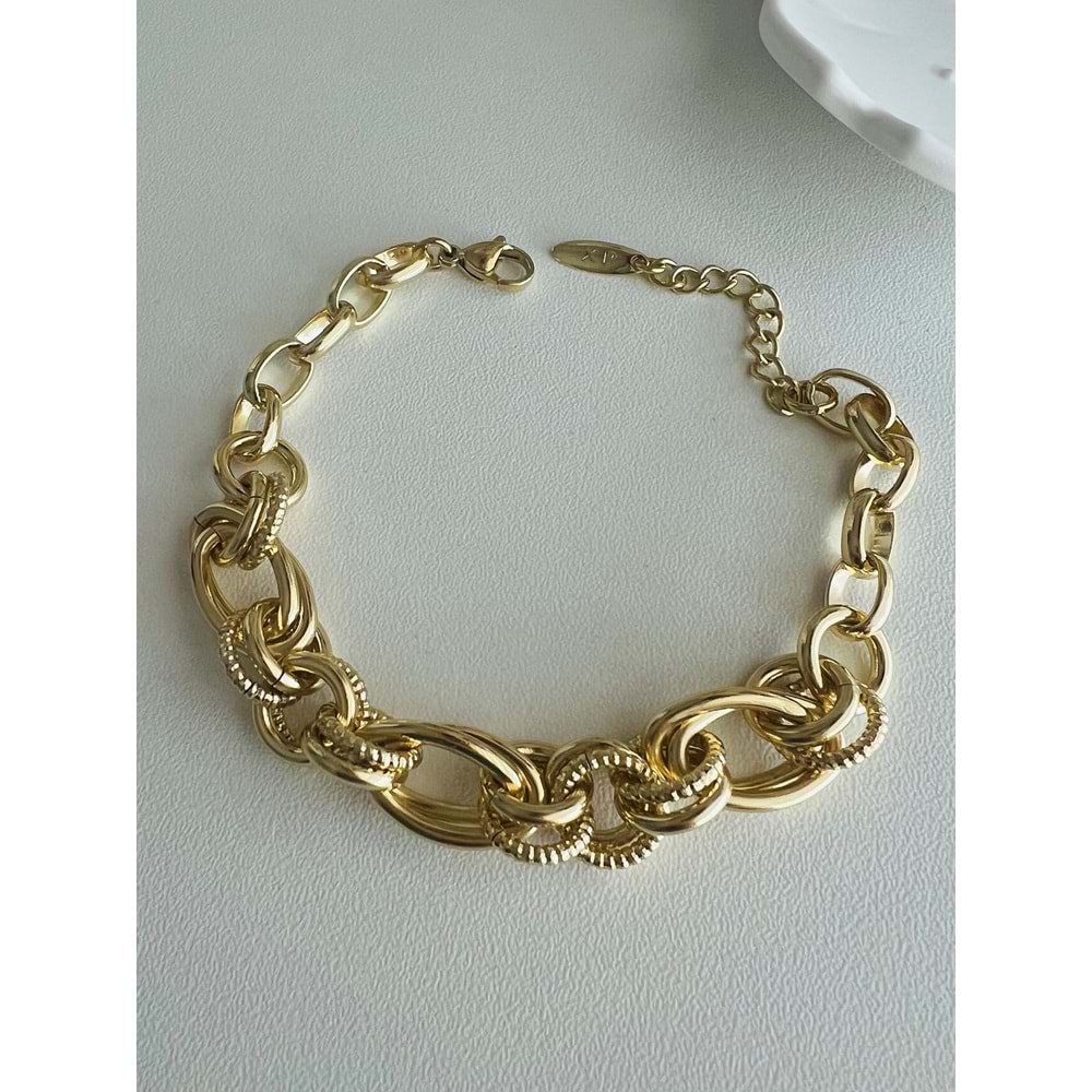 XUPING İÇ İÇE GEÇMELİ ZİNCİR BİLEKLİK 18+3 CM-14K GOLD ACR4192